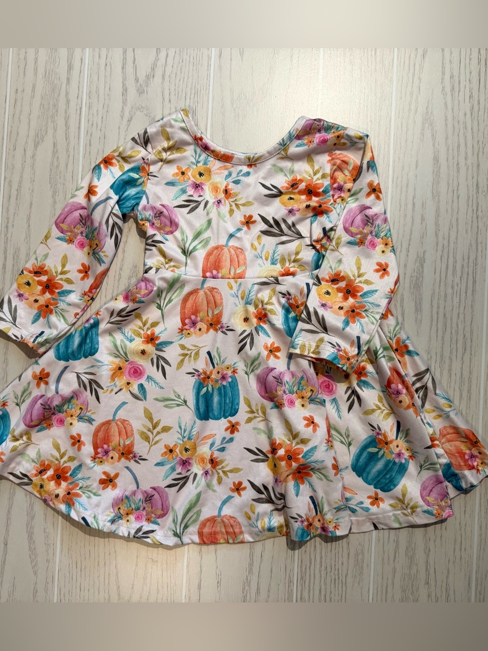 Marie Nicole Toddler Girls 3T Pumpkin Floral Fall Thanksgiving Long Sleeve Dress